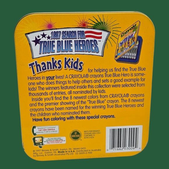 Crayola Crayons Vintage Tin Honors True Blue Heroes Limited Ed 9 Special Crayons - Picture 11 of 11